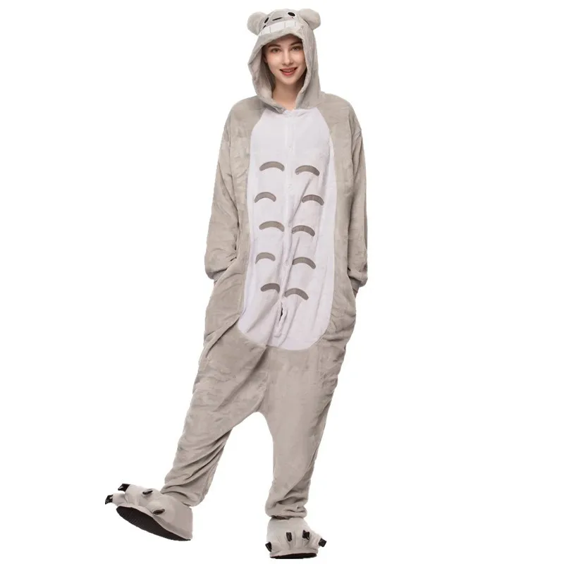 Winter Home Adult Unisex Sleepwear Cute One-Piece Hooded Thick Onesies With Pocket Christmas Halloween Cosplay Pajamas For Women