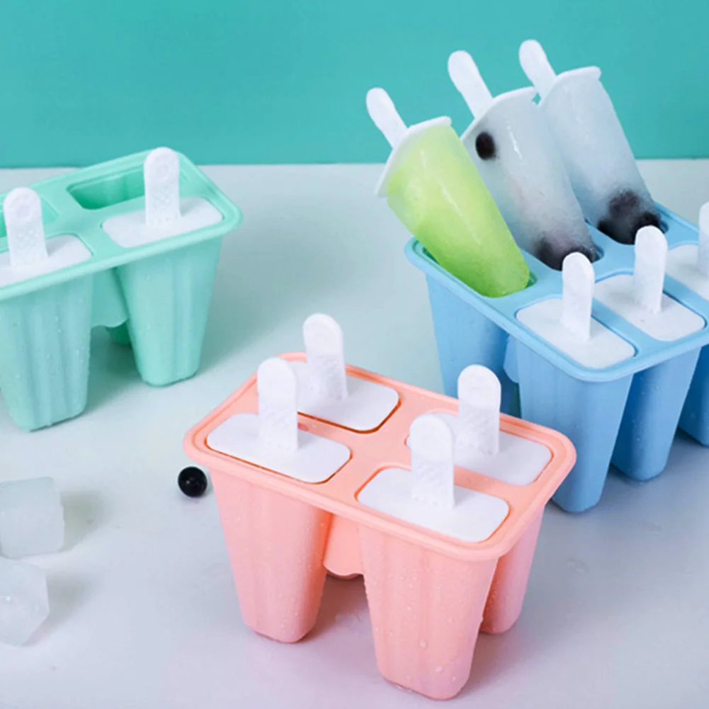 

3PCS Ice Cream Mold 4 Cavities Silicone Reusable Ice Lolly Making Tools For Kids DIY With Funnel And Cleaning Brush Bar Tools