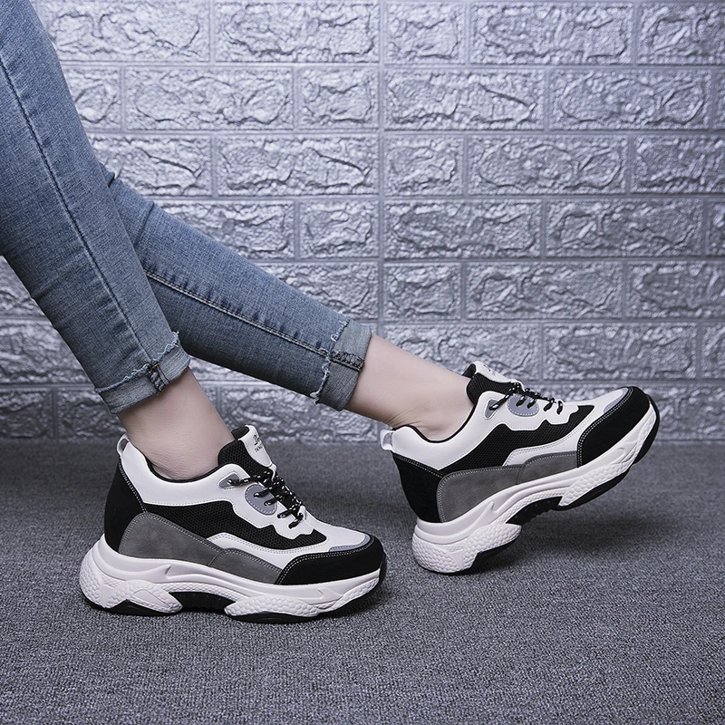 

Hide Heel Women Fashion Sneakers New Arrival Old Dad Casual Shoes Wedges Breathable Sport Ladies Shoes