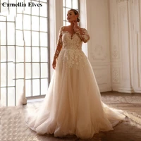 plus size luxury lace appliques wedding dress long sleeve illusion bride dresses a line vintage bridal gown vestidos de novia