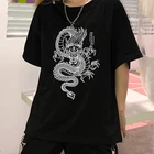 Женская футболка с принтом дракона, винтажная свободная футболка большого размера в стиле панк, в стиле ольччан, Харадзюку, лето