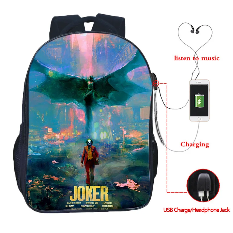 16 Inch High Quality Joker USB Charge School Bags Students School Rucksack Boys Girls USB Charging Joker Travel Backpack Gifts
