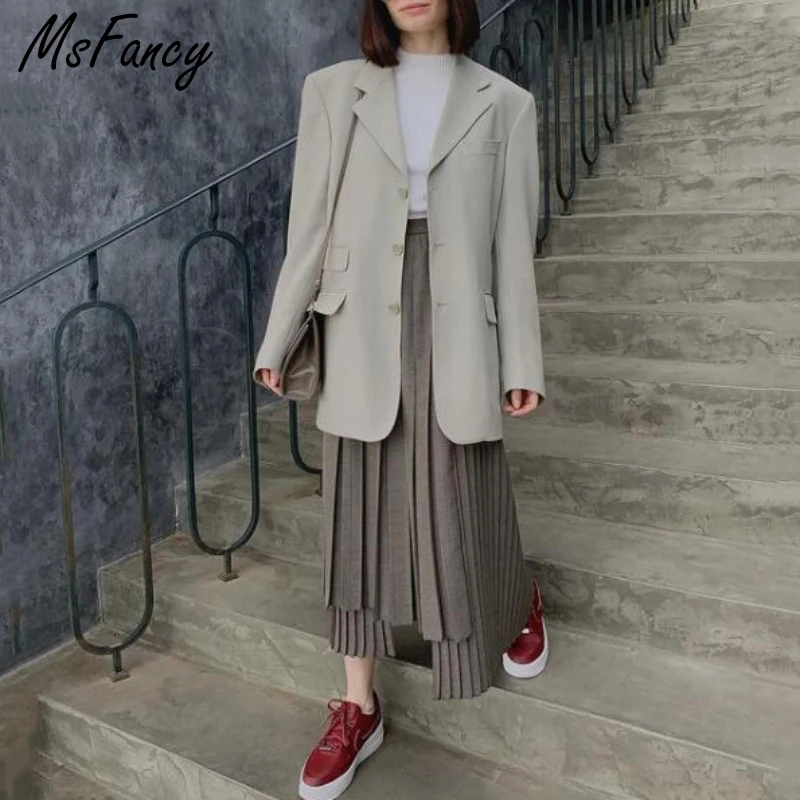 Женский блейзер большого размера Msfancy винтажная однобортная куртка осень 2021