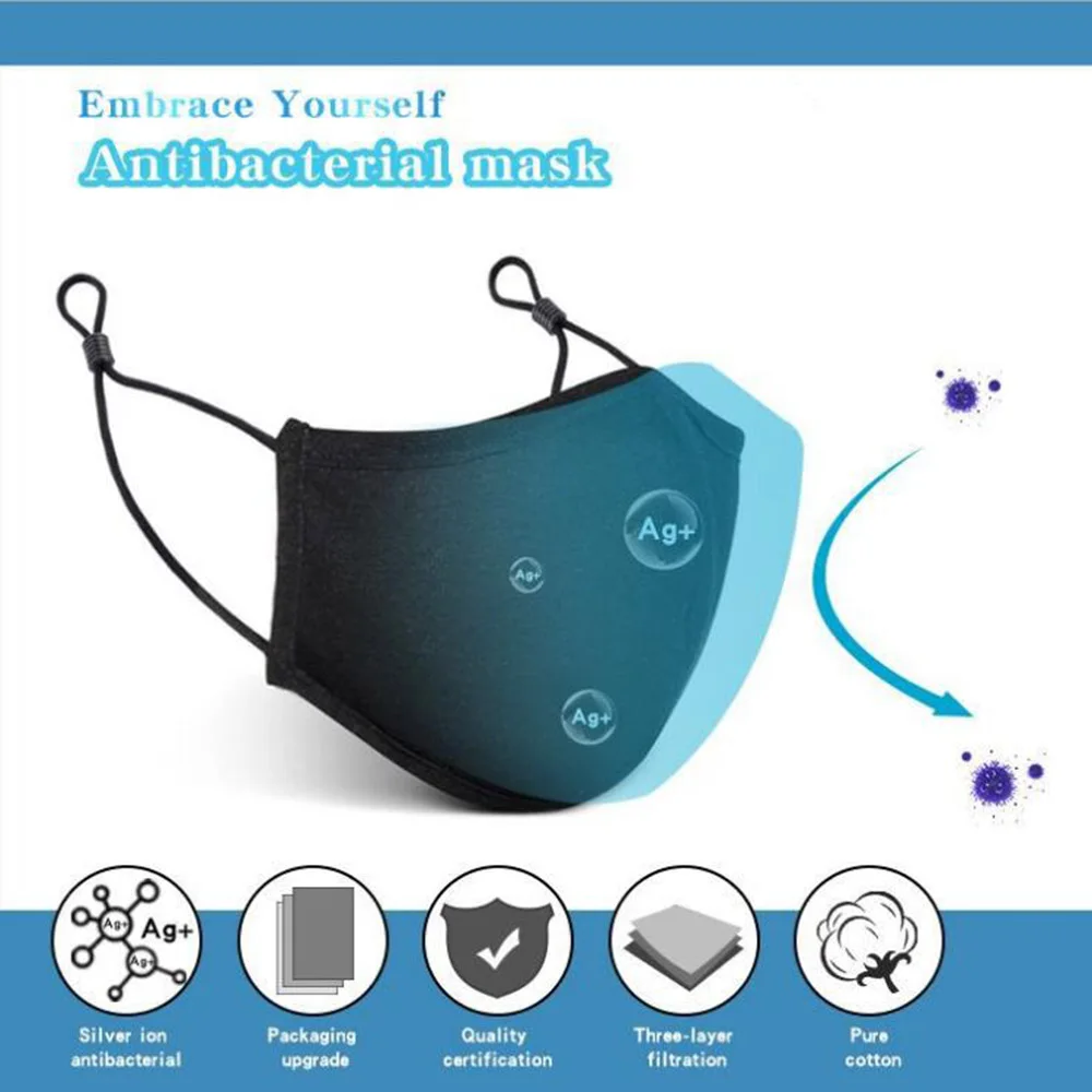 

3PCS New Hot Sale Repeatedly Washable Silver Ion Antibacterial Pure Cotton Breathable Mask Dustproof Protective Dust Mask
