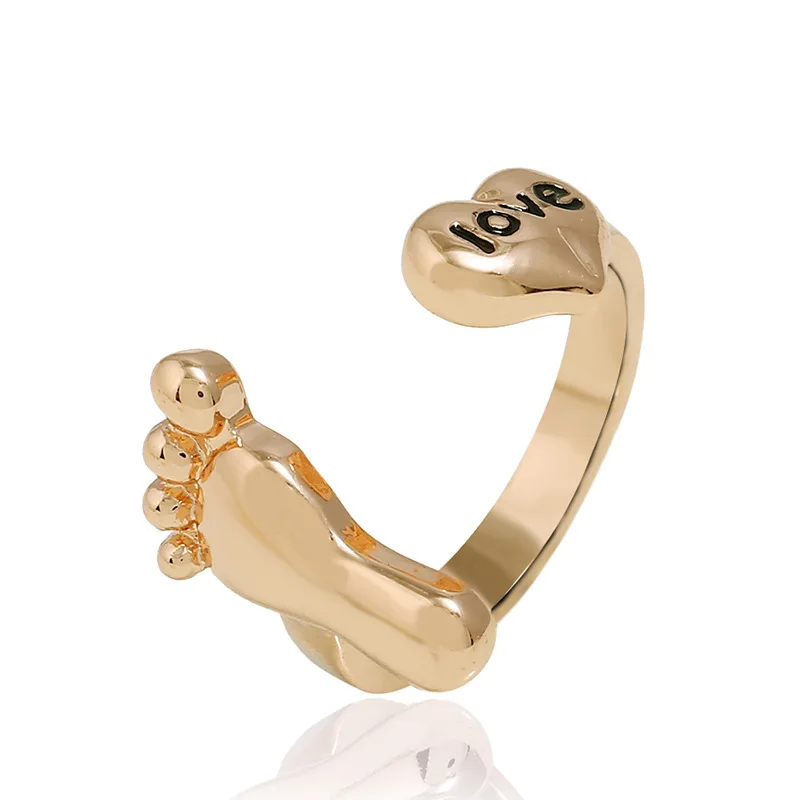 

Cute Footprint Heart Gold Ring for Women Girls Simple Adjustable Love Letters Ring Female Birthday Festival Jewelry Gift