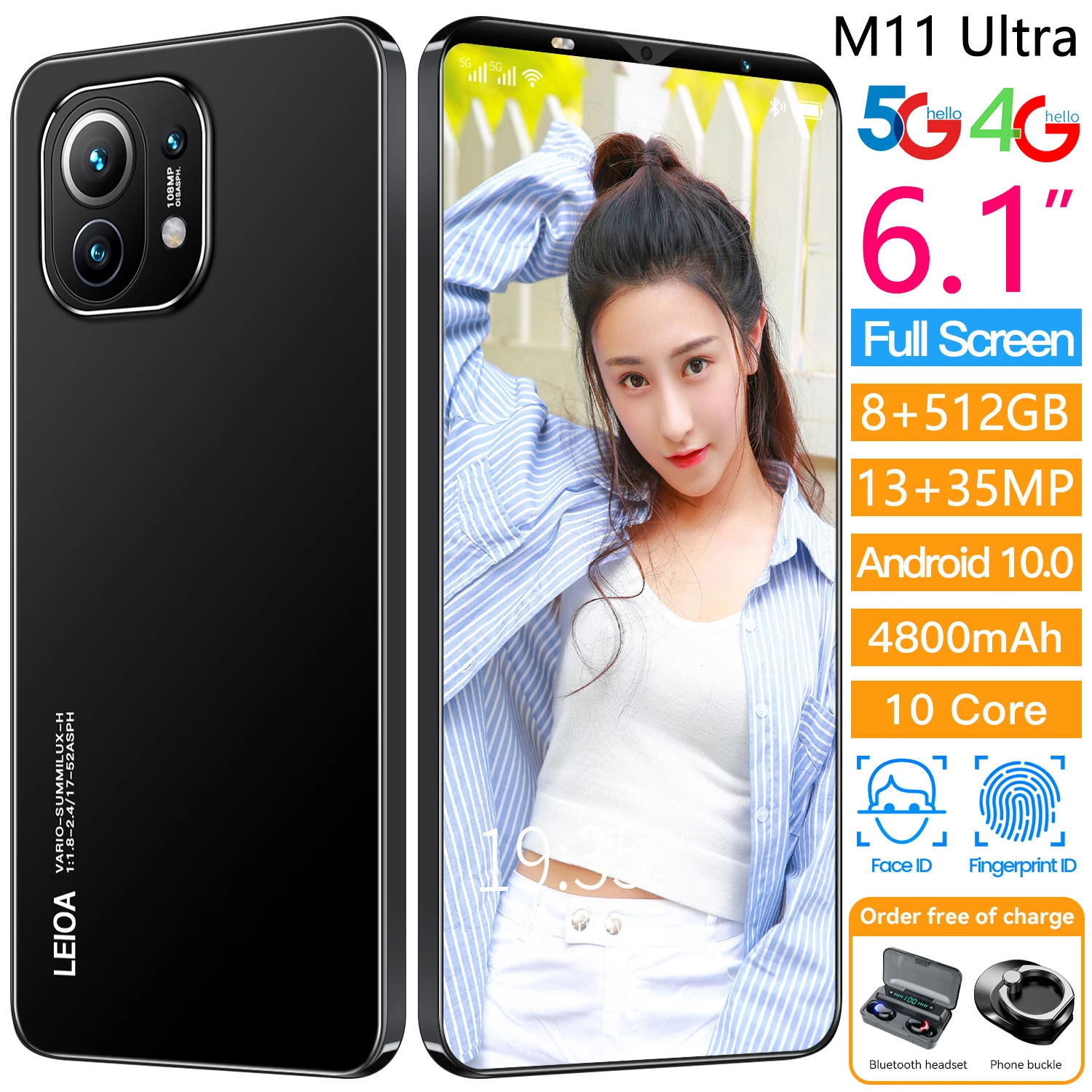 

M11 Ultra Global Version SmartPhone Face Unlock 6.1-inch large Screen 13+35MP 8+512GB 8-Core 4G/5G Mobile Phone Android 10.0