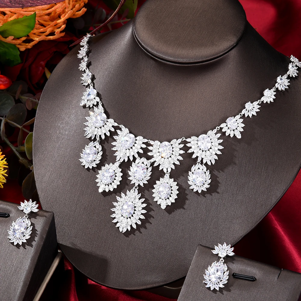 

GODKI Big Fashion Luxury Dandelion Statement Jewelry Set For Women Wedding Party Full Zircon Dubai Bridal jewelry Set 2021