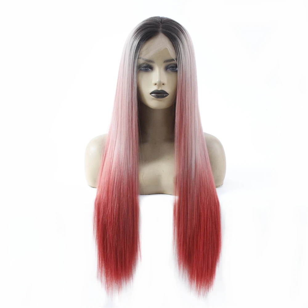 Модный красный черный парик корней длинные прямые эффектом деграде (переход от
