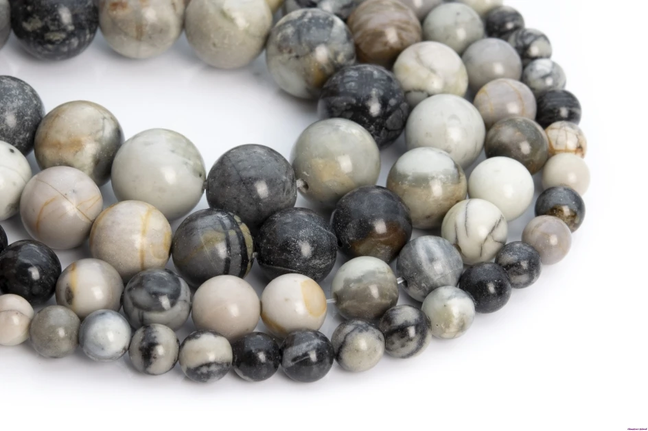 

Genuine Natural Gray Picasso Jasper Loose Beads Africa Round Shape 8mm 15mm for Jewelry Making