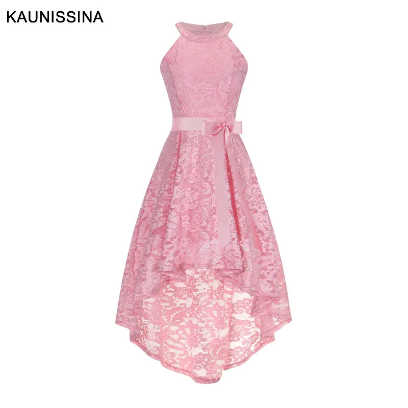 Pink KAUNISSINA, кружевное коктейльное платье с бретелькой через шею, асимметричный бант, сексуальное платье для выпускного вечера, Дамское Платье Vestidos - Цвет: Pink