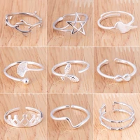 2020 fashion simple open rings for women girls geometric whale tail leaf bar heartbeat plane finger ring jewelry anel wholesale