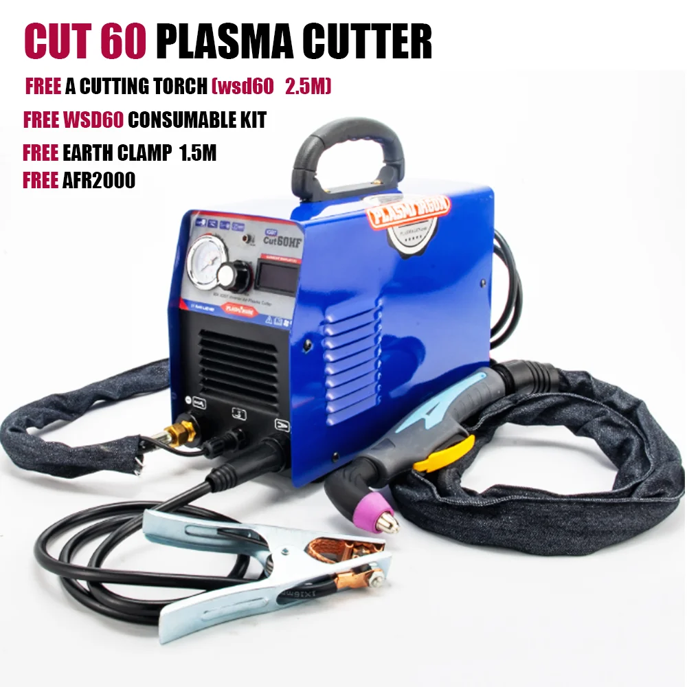 

Plasmargon CUT60 IGBT HF Plasma Cutter 10-60A Cutting MachineFree Cutting Consumable Kit 110/220v