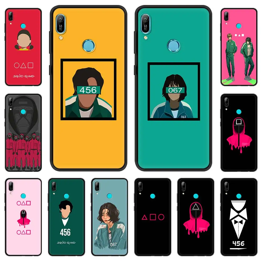 

Cute Cartoon Funny Squid Game Phone Case For Huawei P30 Pro P40 Lite E P Smart Z Y6 Y7 2019 Soft Silicone Black Cover Couqe Capa
