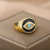 new dripping oil zircon evil eye ring for men woman hip hop punk opening adjustable boho stainless steel ring fashion jewelry