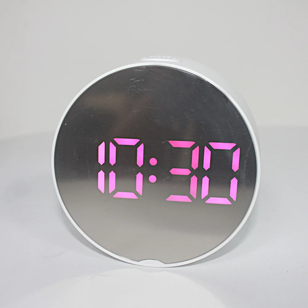 

Round Multifunctional Electronic Clock Bedside Alarm Clock LED Mirror Clock Large Screen Digital Clock Multicolor