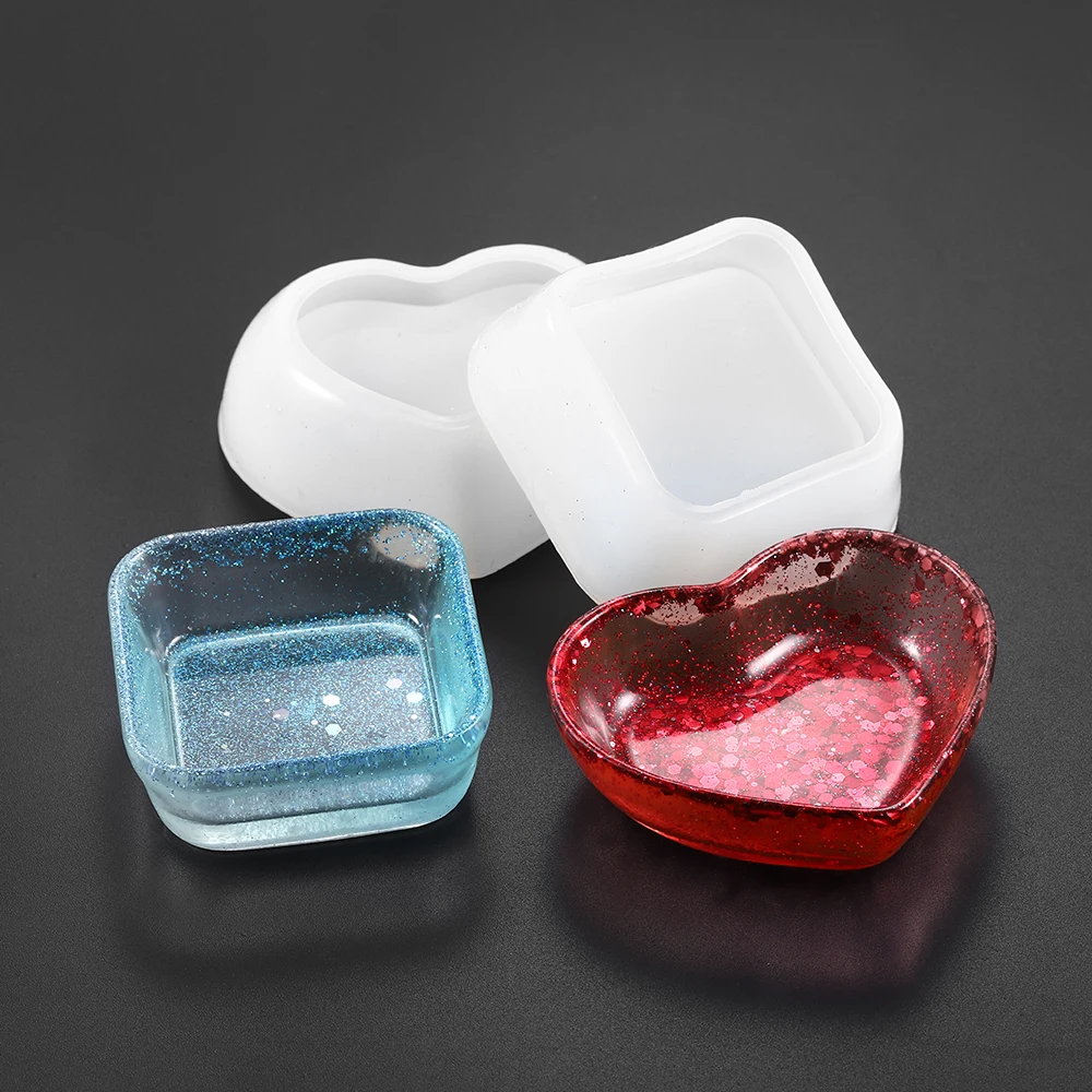 

1Pcs Heart Square Silicone Epoxy Resin Mold Tools Liquid Silicone Transparent Dish For DIY Jewelry Making Finding Supplres