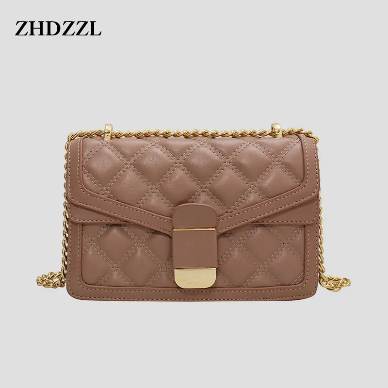 

Women's Brand Design Plaid Quilted Bag Vintage Leather Flap Messenger Bag Elegant Crossbody Purse with Chain Strap for Ladies