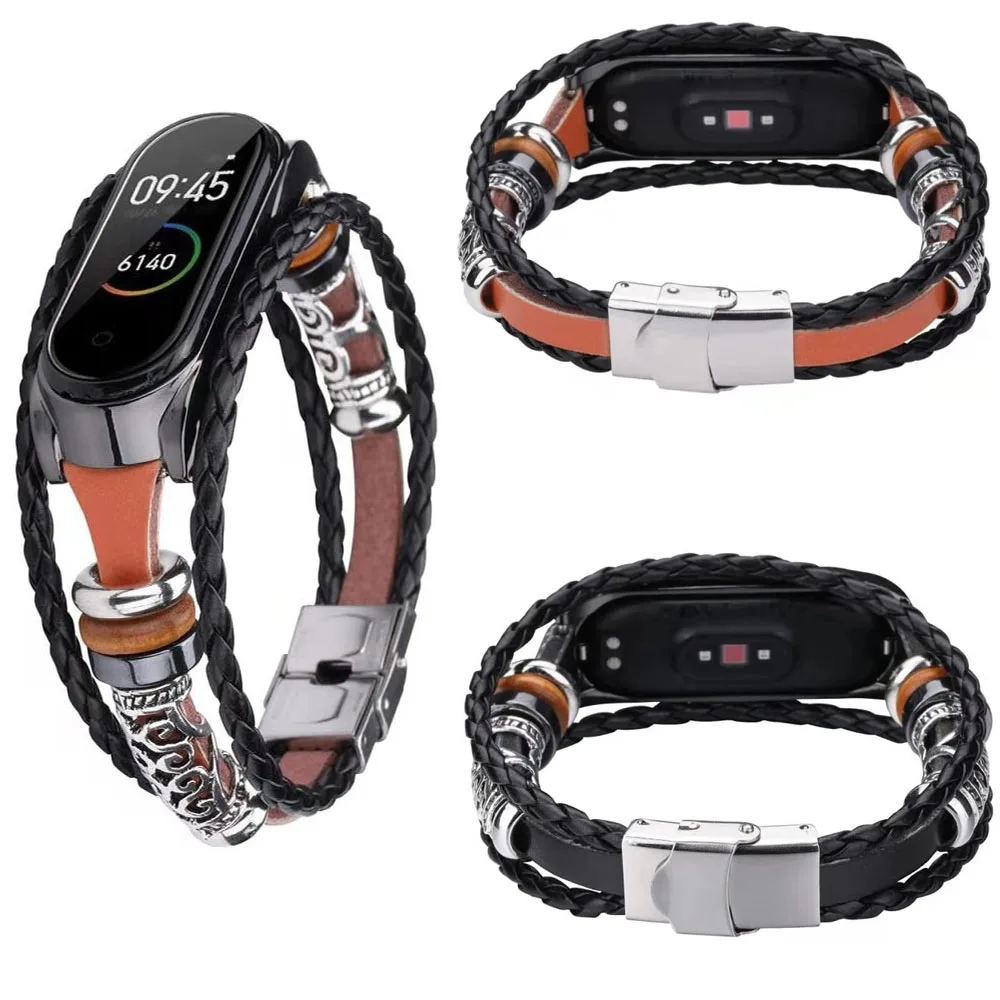 Ремешок для часов Mi Band 4 из натуральной кожи аксессуар браслета Xiaomi 3|Ремешки