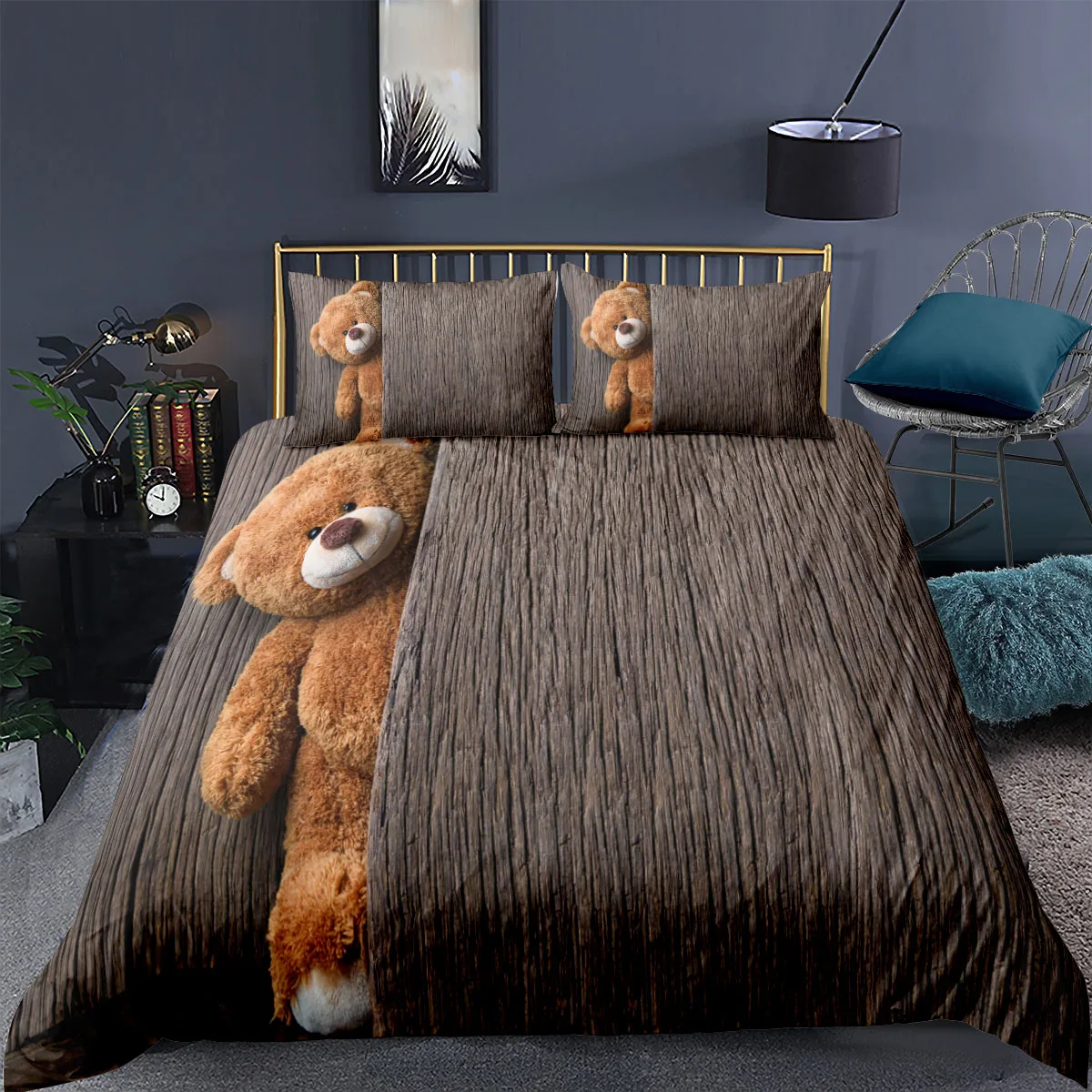 

3D Anime Duvet Cover Sets Kids Fashion Bear Printed Queen Size Cartoon Bedding Set 2/3pc Cute Animal Home Textiles