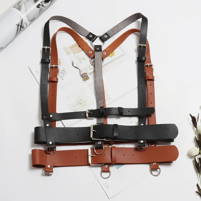 

Leather Harness Rock Street Band Body Harness Cool Neck Collar Adjustable Buckle Belt