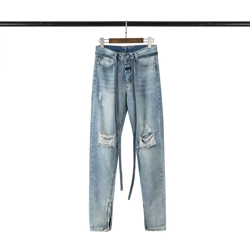 Мужские джинсы до щиколотки однотонные длинные прямые с поясом Ulzzang простая