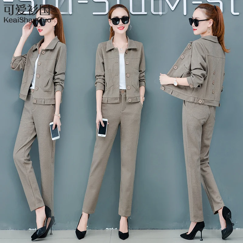 

Spring And Autumn Two Piece Set Women 2 Piece Set Top And Pants OL Women's Suit Ensemble Femme Survetement Conjunto Feminino