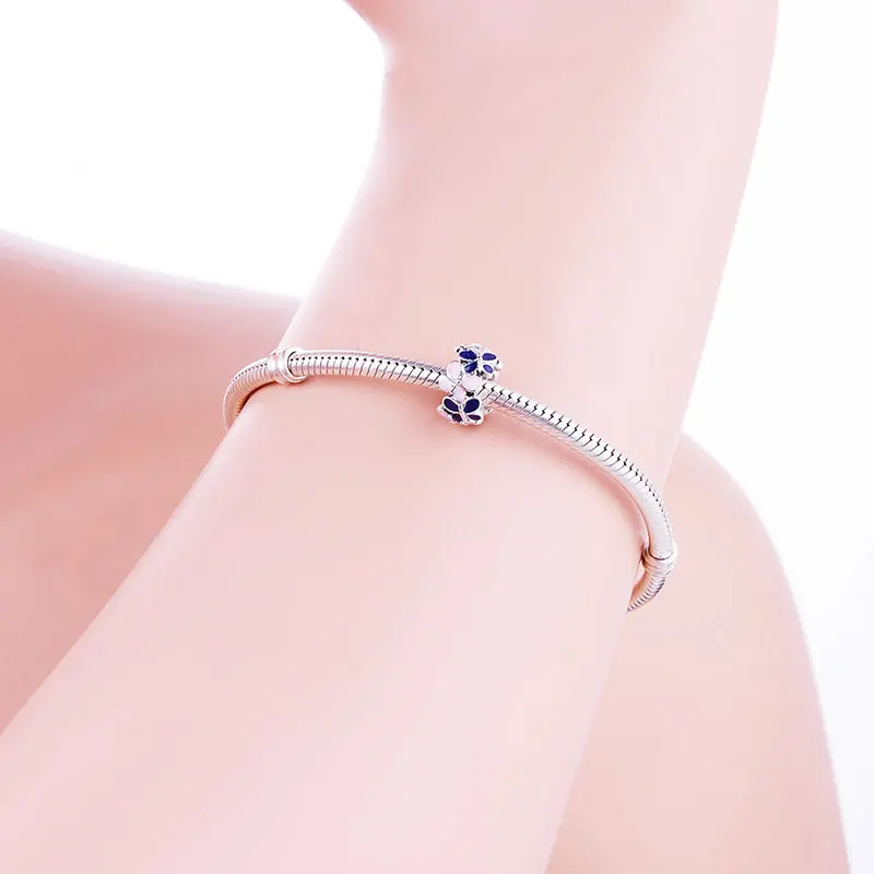 _ Серебряная бабочка 6 мм розовая темно синяя эмалированная лампворк разделитель