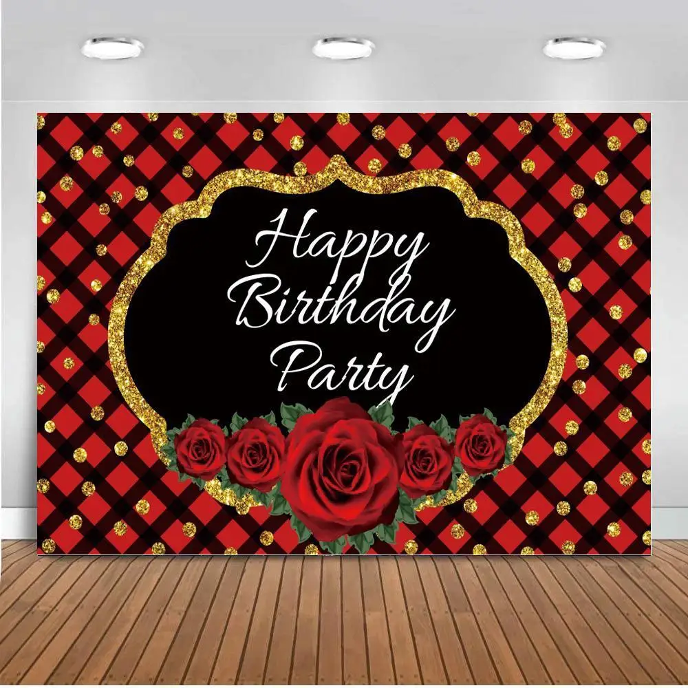 

Valentine's Day Red Rose Flowers Photo Backgrounds Happy Adult Birthday Party Portrait Dinner Table Decor Backdrops
