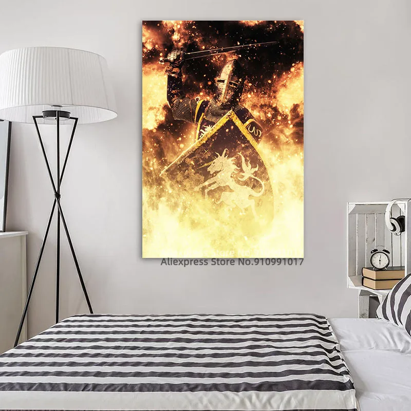 Плакат кованый в огне средневековый рыцарь Картина на холсте принты и плакаты