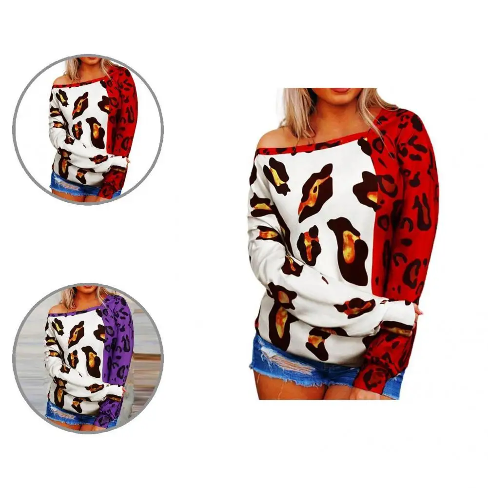 

Женская рубашка с воротником-лодочкой, повседневная женская рубашка с леопардовым принтом, топ с открытыми плечами