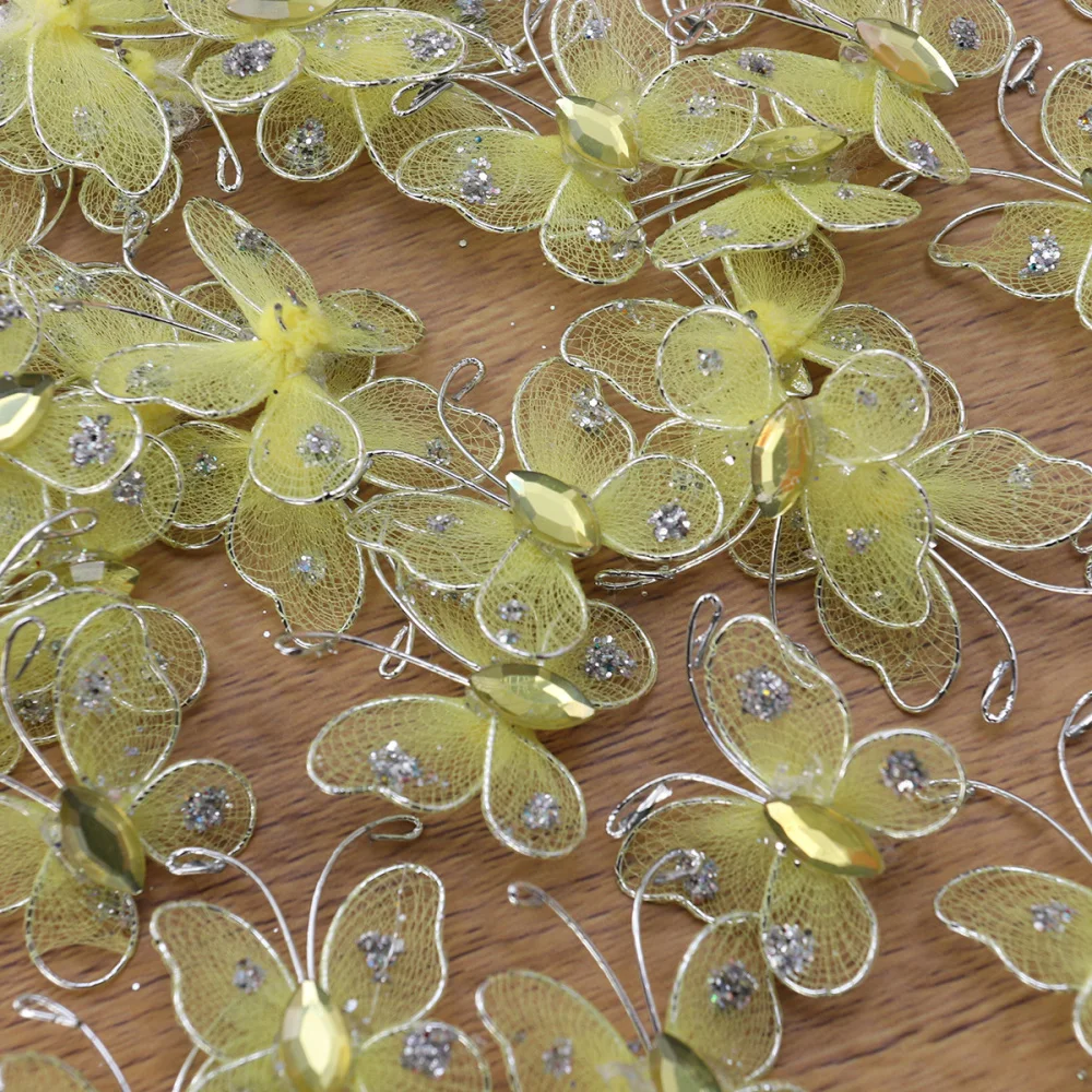 

10pcs Simulation Wired Mesh DIY Wedding Craft Decoration Home Decoration (Light Yellow)