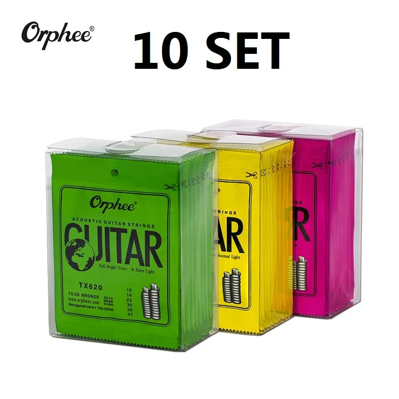 

10 Set of Orphee TX620/630/640 Acoustic Guitar Strings Hexagonal Core+8% Nickel+75/25 Bronze Wound 1st-6th Strings