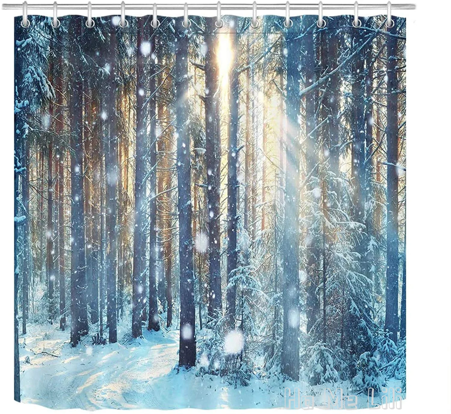 

Winter By Ho Me Lili Shower Curtains For Bathroom Jungle Forest Wood Tree In Snow Set With Hooks Polyester Waterproof