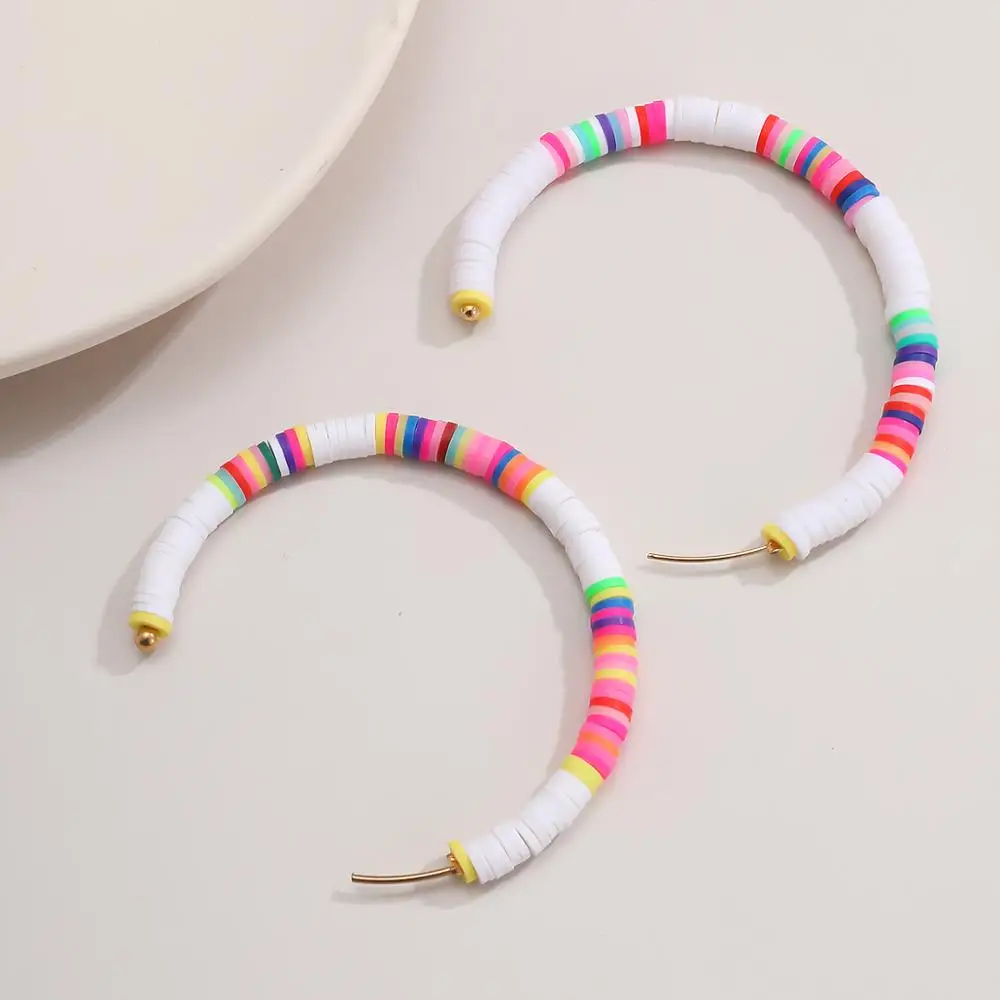 

Punk Rainbow Bead Soft Pottery Large Hoop Earrings Exaggerated Geometric Big Circle Loop Earrings Brincos for women Jewelry Gift