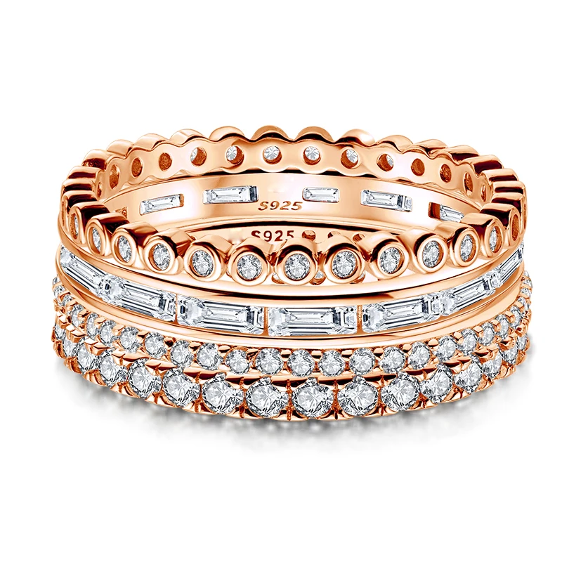 

4-Piece Ring Set Synthetic Diamond 925 Sterling Silver For Women Wedding Engagement Gift