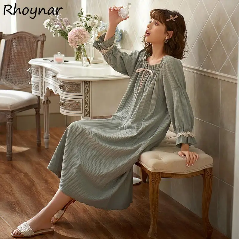 

Nightgowns Women Large Size L-3XL Autumn Square Collar Lounge Elegant Tender Basic Lovely Loose Students Casual Sleepwear Trendy