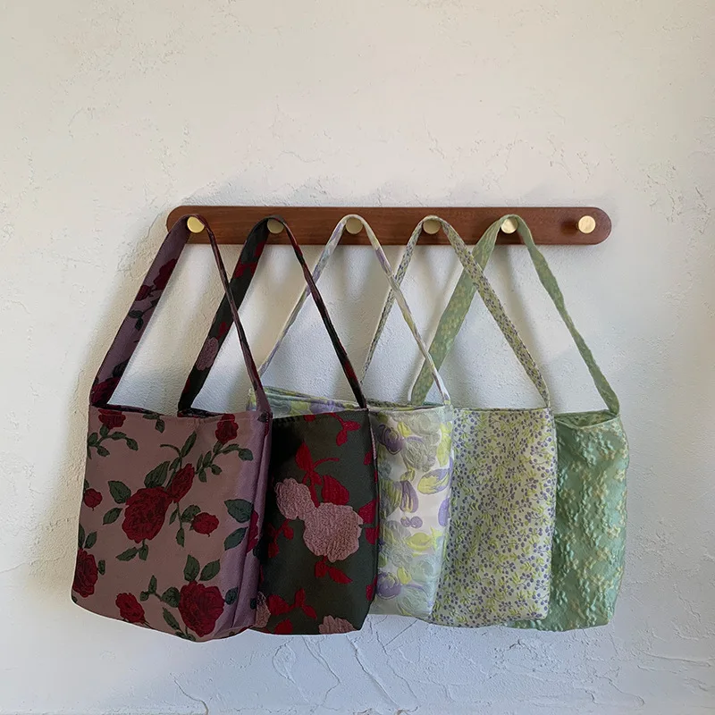 

Vintage Rose Flower Patten Women Shoulder Bag High Quality Ladies Mini Tote Handbag Small Shopper Bag Female Cloth Underarm Bag