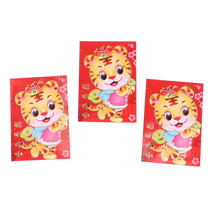 

6pc Creative Red Envelope New Year's Spring Festival 2022 Cartoon Chinese Tiger Lucky Red Envelope Birthday Wedding Red Envelope