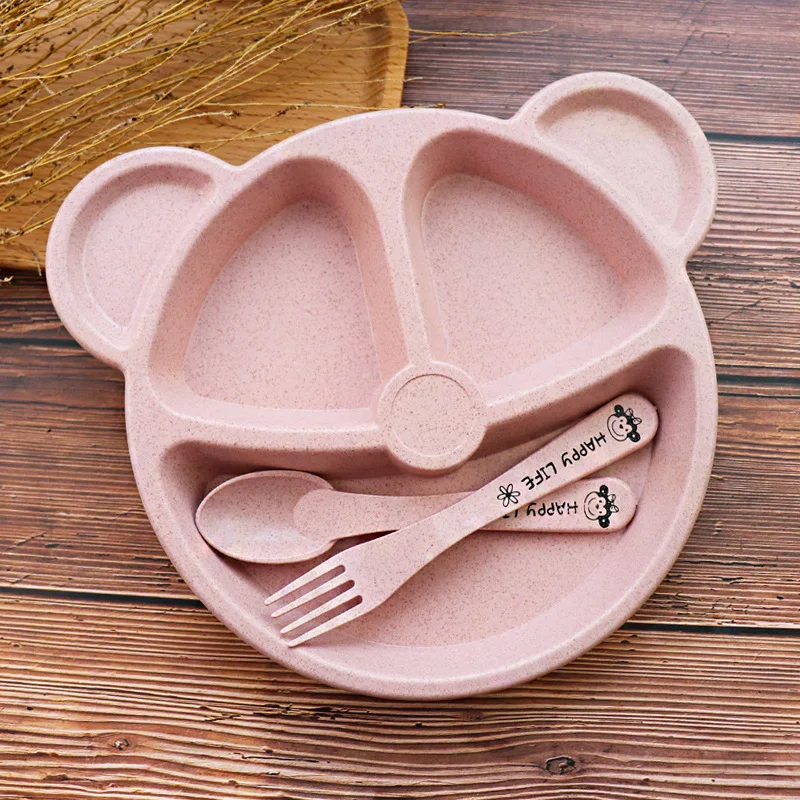 

Baby Bowl Kids Plate Bamboo Plate Cartoon Bear BPA Free Gadgets Baby Feeding Set Children Tableware