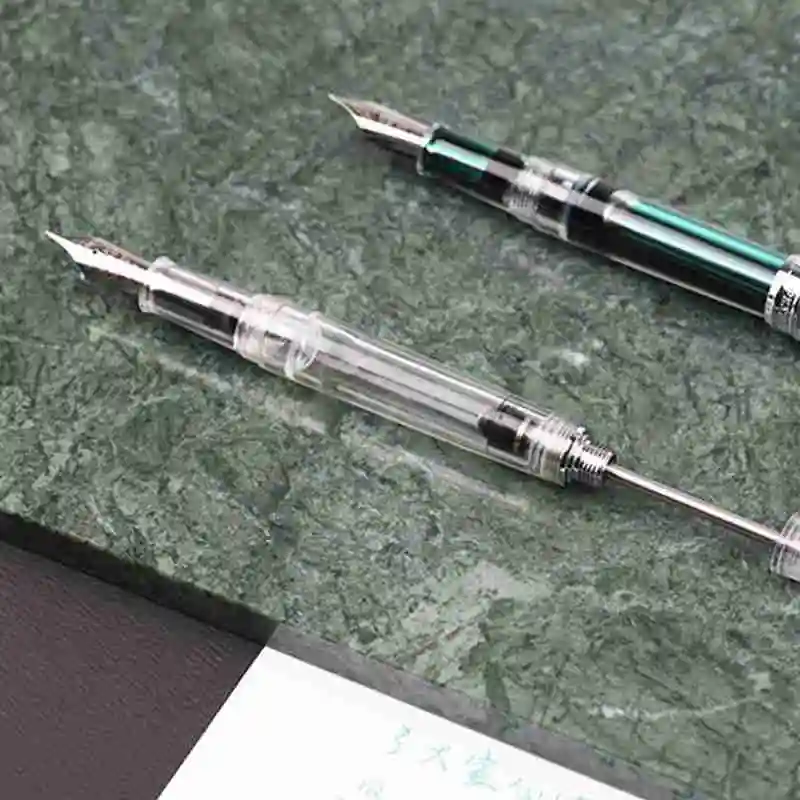 

1 Pc Transparent Plastic Alloy Fountain Pen Silver Calligraphy Design School Gift Office and Clip Piston Writing Stationery R1Q0