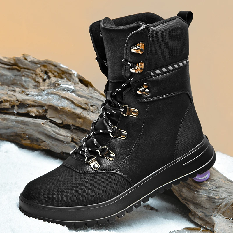 

Мужские кожаные ботинки на толстом меху, коричневые Теплые ботильоны, рабочая водонепроницаемая обувь для улицы, зимние ботинки, размеры ...