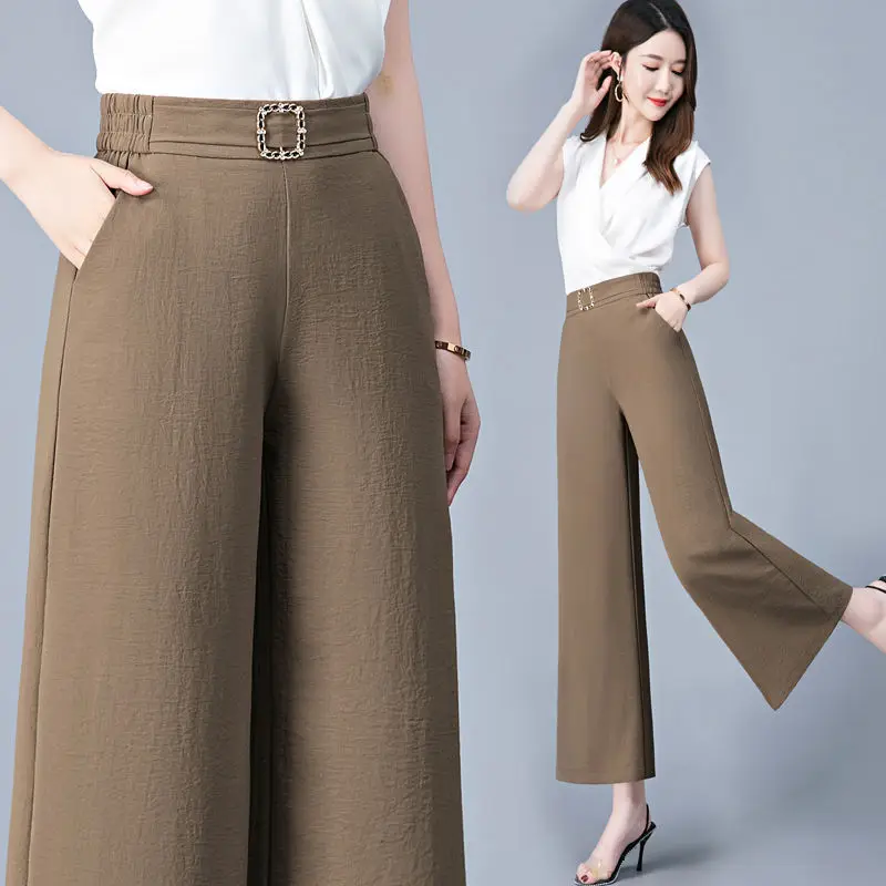 

Брюки женские шифоновые с широкими штанинами, свободные вертикальные прямые тонкие повседневные штаны с завышенной талией, большие размер...