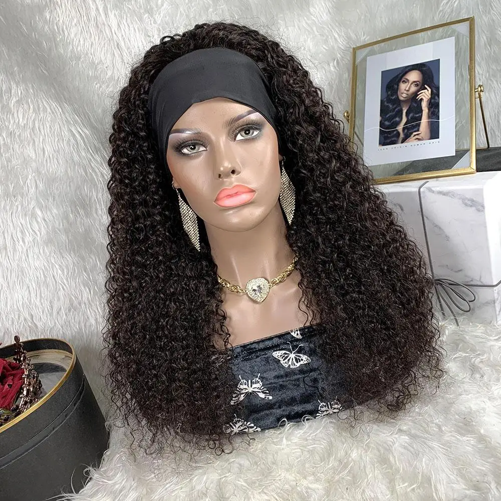 

Headband Wig Mongolian Curl Human Hair Brazilian Hair180 Density Natural Wig Glueless Remy Hair Headband Wig For Black Women