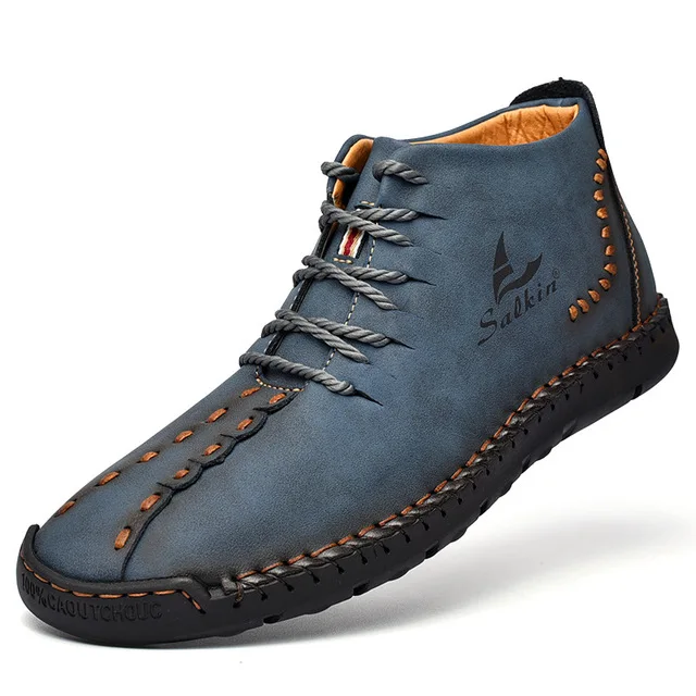 

Xiaomi Sneakers Men Boots Leather Patent Tooling Ankle Boots Blue Outdoor Autumn Hombres Botas Men Casual Leather Shoes