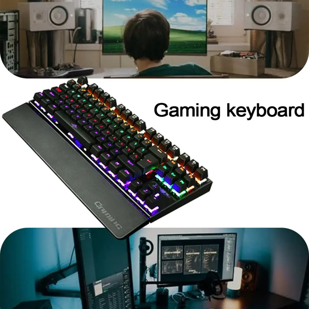 

K28 87 Key Mechanical Keyboard USB Wired LED Backlit Green Axis Gaming Mechanical Keyboard For Desktop