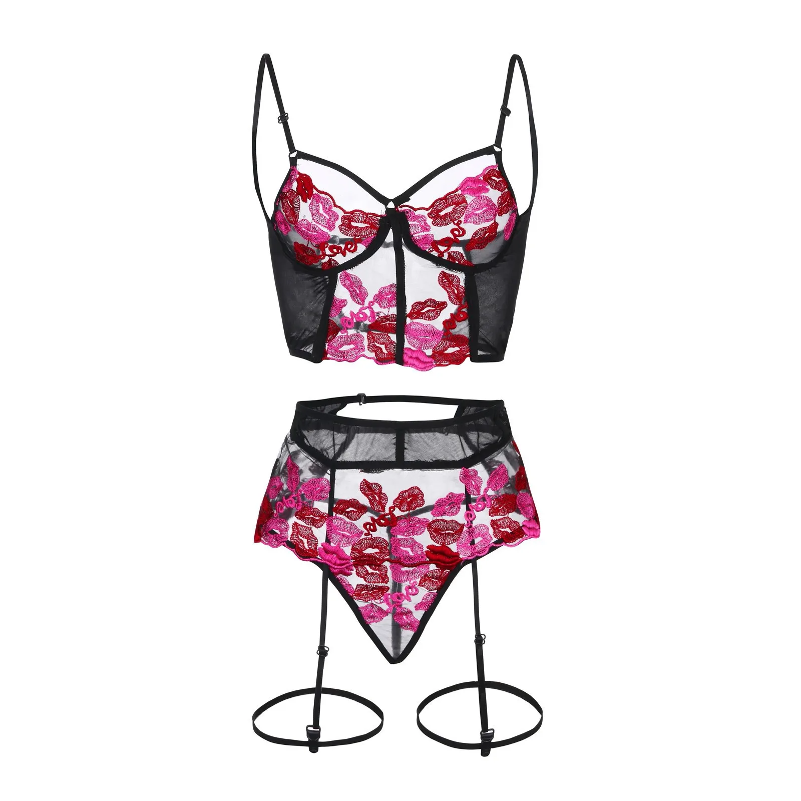 

Sexy Feather Lace Lingerie Underwear Embroidery Mesh Hollow Out Lenceria Sensual Mujer Fashion Cut Out Sexy Bra Garter Brief Set