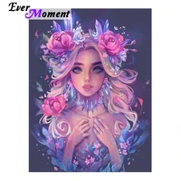 ever moment diamond painting kit cartoon beautiful girl with flowers in darkness handmade home decor paint by diamonds 5l217