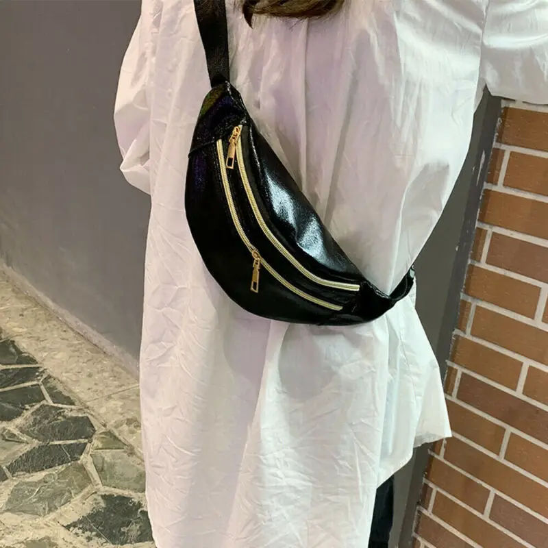 New Fashion Women Ladies Waist Bag Laser Fanny Pack Running Zip Belt Money Pouch Travel Holiday Black White Yellow Purple | Багаж и сумки