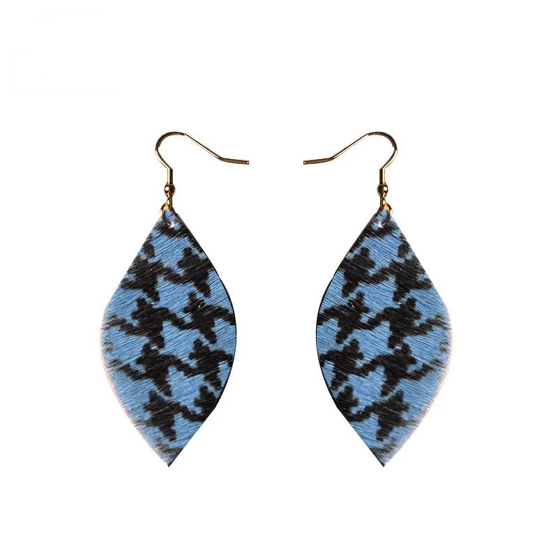 

ZWPON Plover Grain Print Genuine Leather Earrings for Women Thousand Bird Pattern Leather Oval Earrings Jewelry Wholesale