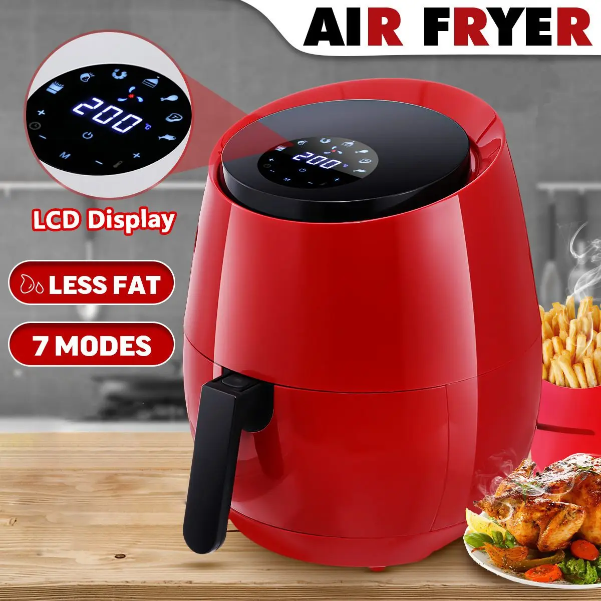 

1400W Мощность воздуха фритюрница без масла цифровой светодиодный сенсорный Экран таймер Airfryer Контроль температуры антипригарная сковорода ...